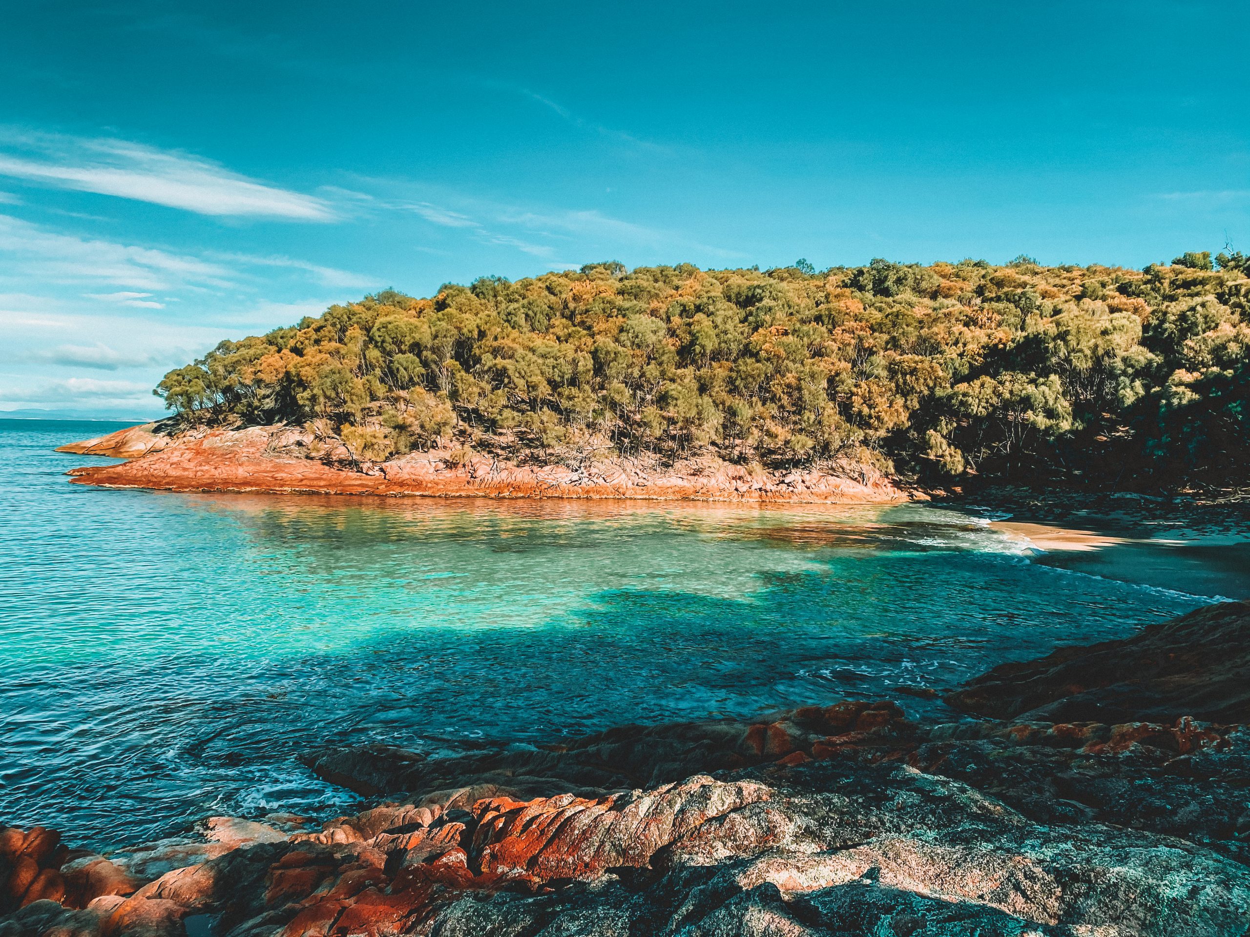 The rocky cove at the northern end of Hazards Beach in Freycinet National Park